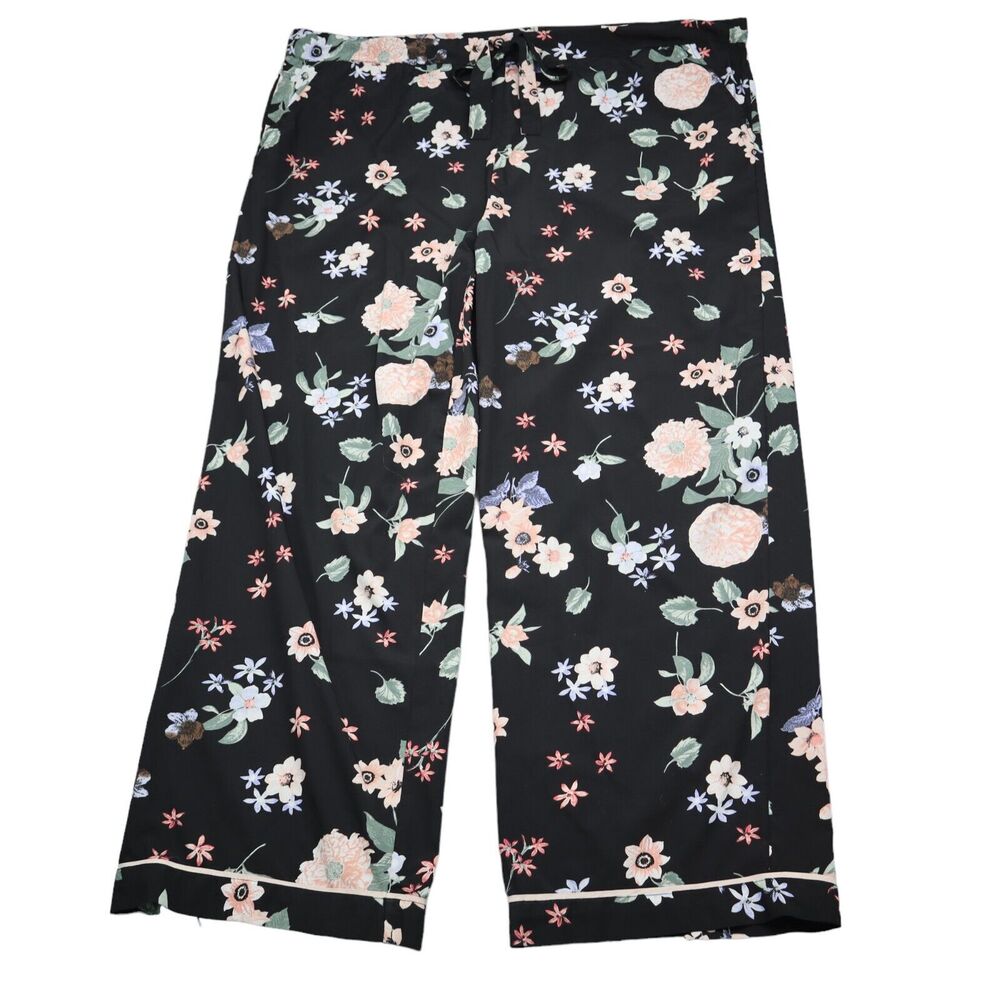 Japna Lounge Pants Womens XL Black Floral High Waist Flat Front Wide Leg